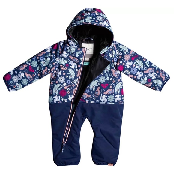 NWT Roxy Medieval Blue Neo Infant Girls' Rose Snow Jumpsuit - Picture 3 of 10